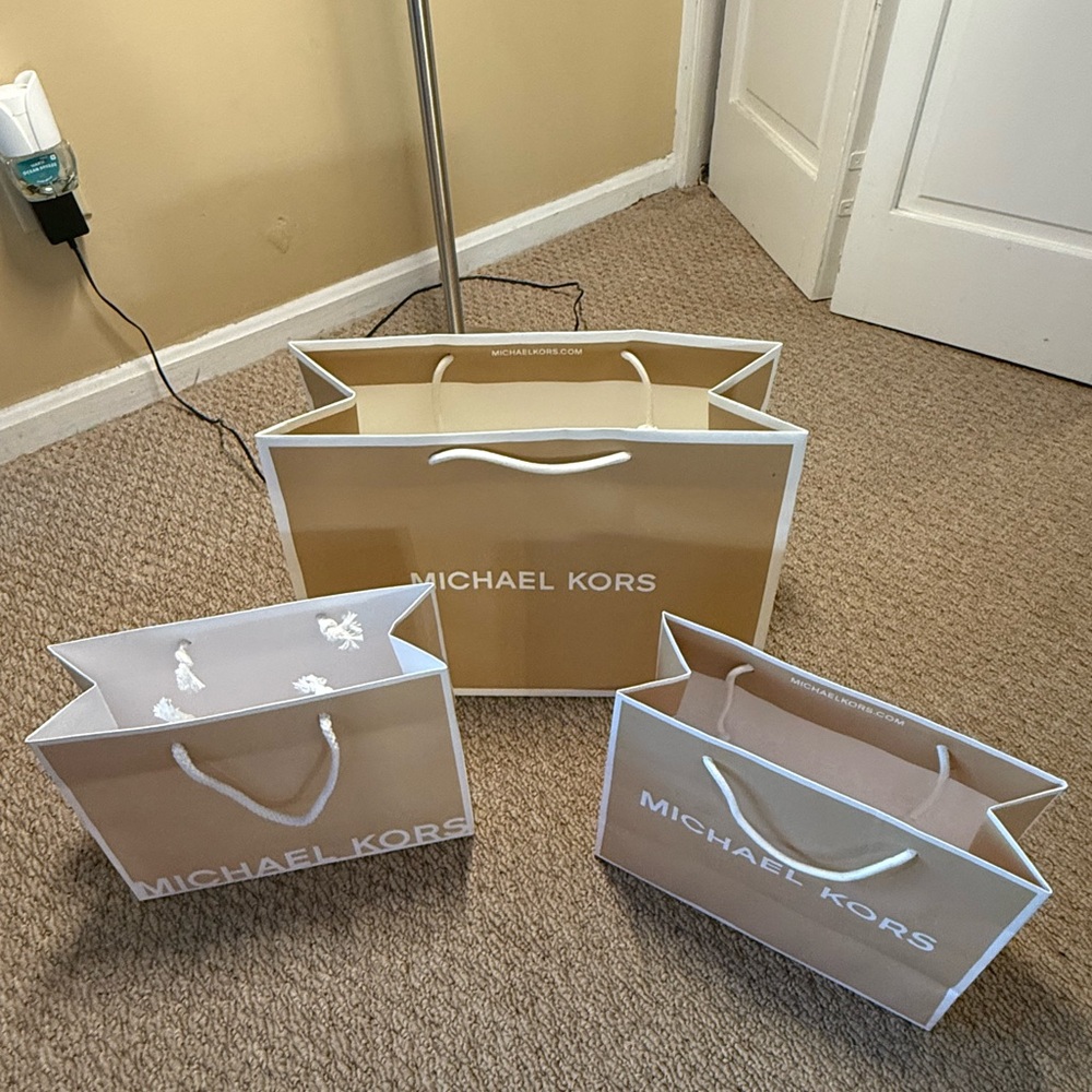Michael Kors Tan and White Bag Trio